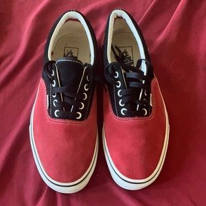 Black red and white suede low top vans size 10 1/2 Men’s